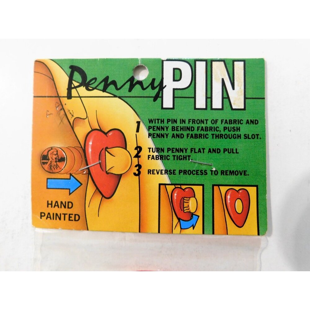 Vintage Penny Pin Red Apple Green Leaves Fun Easy Wearable Accessory Collectible - Picture 3 of 4
